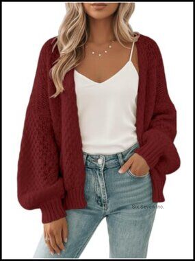 Women's Waffle Knit Open Front Cardigan Oversized Crochet Long Sleeve Sweater
